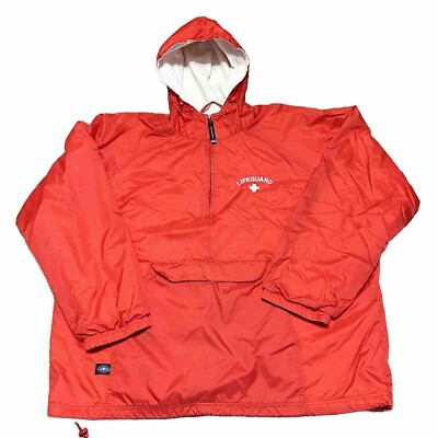 Vintage Red Life Guard pullover Windbreaker Size XXL Beach Swim