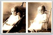Postcard RPPC Cute Seated Baby Multiview Real Photo Stroller and Chair