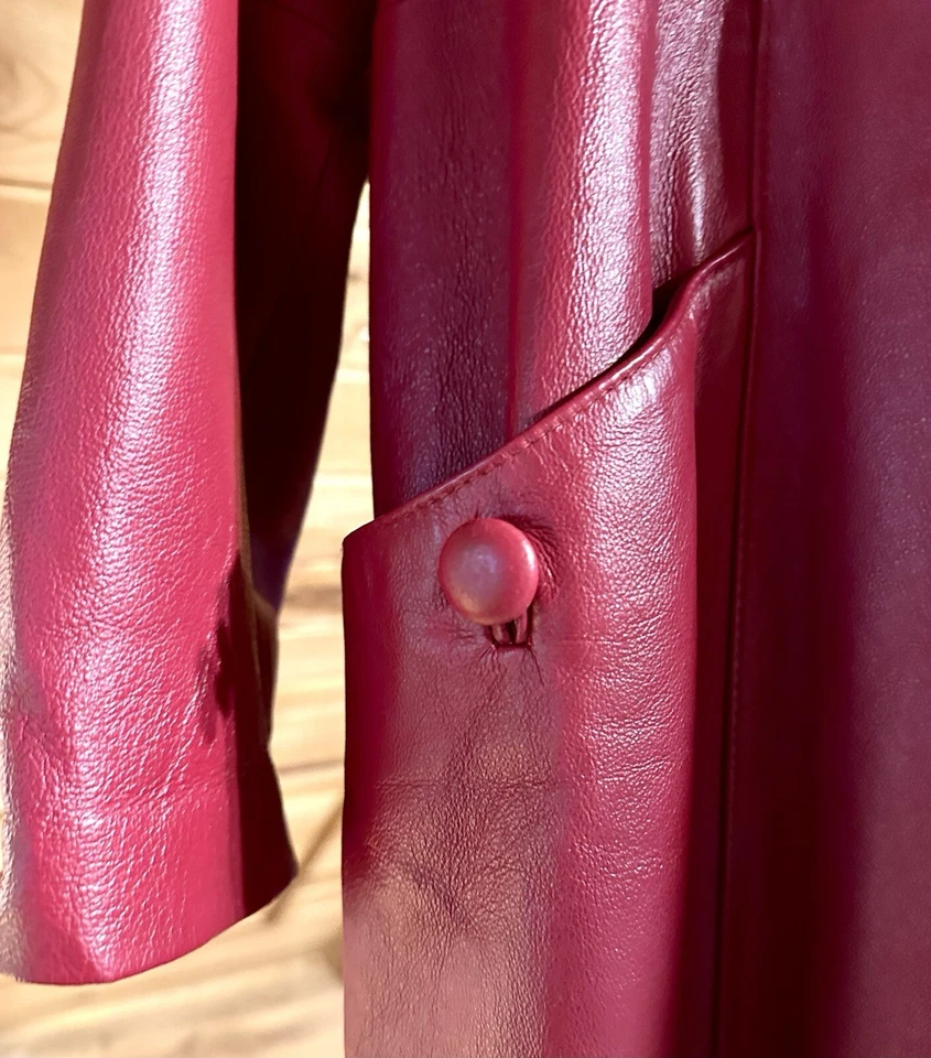 Vintage Terry Lewis Classic Luxuries Women’s RED Full Leather Coat Faux Fur Sz M - Image 4 of 4