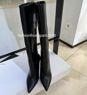 エルゴラ ZARA NEW WOMAN KNEE HIGH STITCHED HIGH-HEEL BOOTS BLACK 35