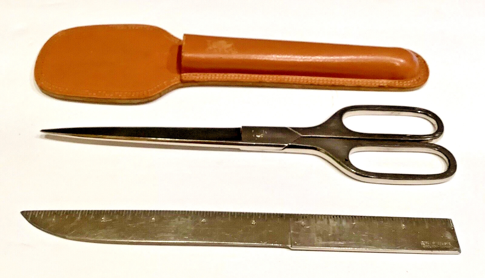 Antique SET Scissors 9” & Measurer Opener SOLINGEN GERMANY w/Leather Case