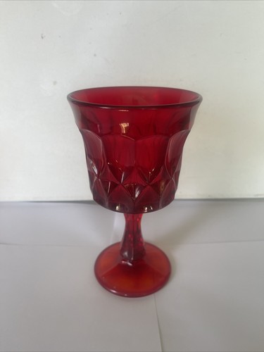 Noritake Perspective Ruby Red 6 1/2" Thumbprints Pressed Panels Glassware - Picture 9 of 9