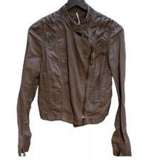 Free People linen moto style army green jacket size 4