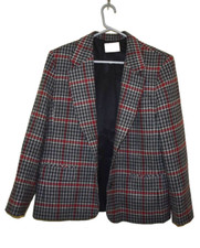 Pendleton Women  s Sz 16 PETITE Gray Plaid 100 Virgin Wool Single Button Blazer