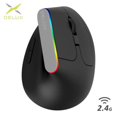 Delux M618c Wireless Silent Ergonomic Vertical 6 Buttons Gaming Mouse USB Receiv