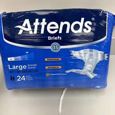 ATTENDS Adult Briefs Large 44''-58'' Pack 24 Bag DDA30 Super Absorbent Breathable