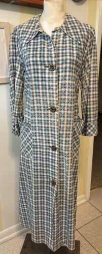 VTG 70s 60s Housecoat Handmade Buttons Pockets Plaid Flannel L XL B40"