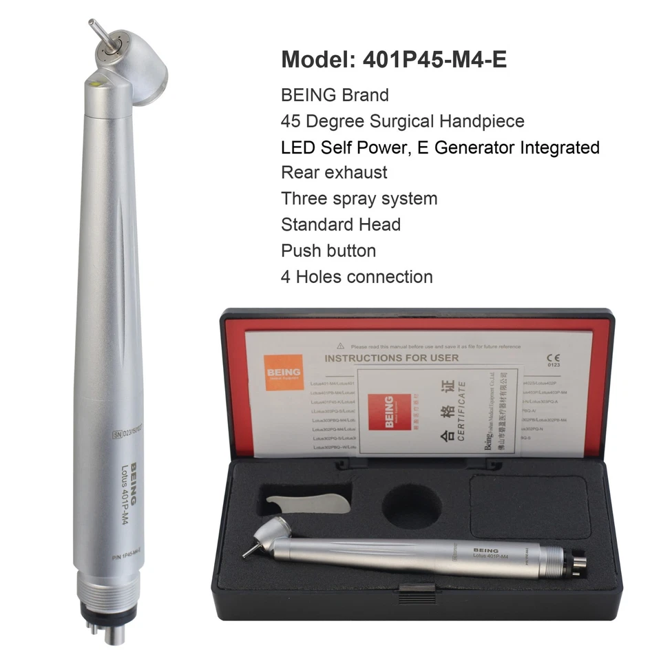 COXO Dental Surgical Handpiece 45 Degree High Speed 4 Hole LED Reverse Air NSK - Image 3 of 4