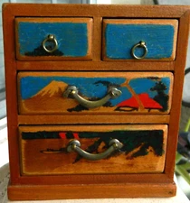 VINTAGE 1930'S PAINTED MINIATURE  CHEST OF DRAWERS JAPAN MT. FUJI TRINKET BOX