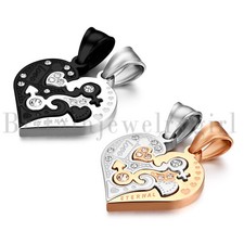 2pcs His and Hers Matching Heart "Love Eternal" Stainless Steel Pendant Necklace