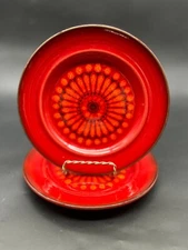 MCM Red Medallion by Metlox Poppytrail Salad Plates Set of 2 Made in USA 1970's