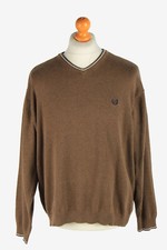 Chaps V Neck Jumper Pullover Vintage Men Knitwear Brown XL-IL2494