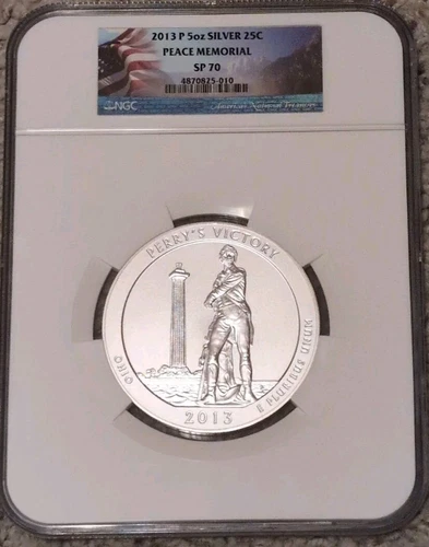 2013 P 5oz Silver ATB Peace Memorial ATB - NGC SP70 - Rare