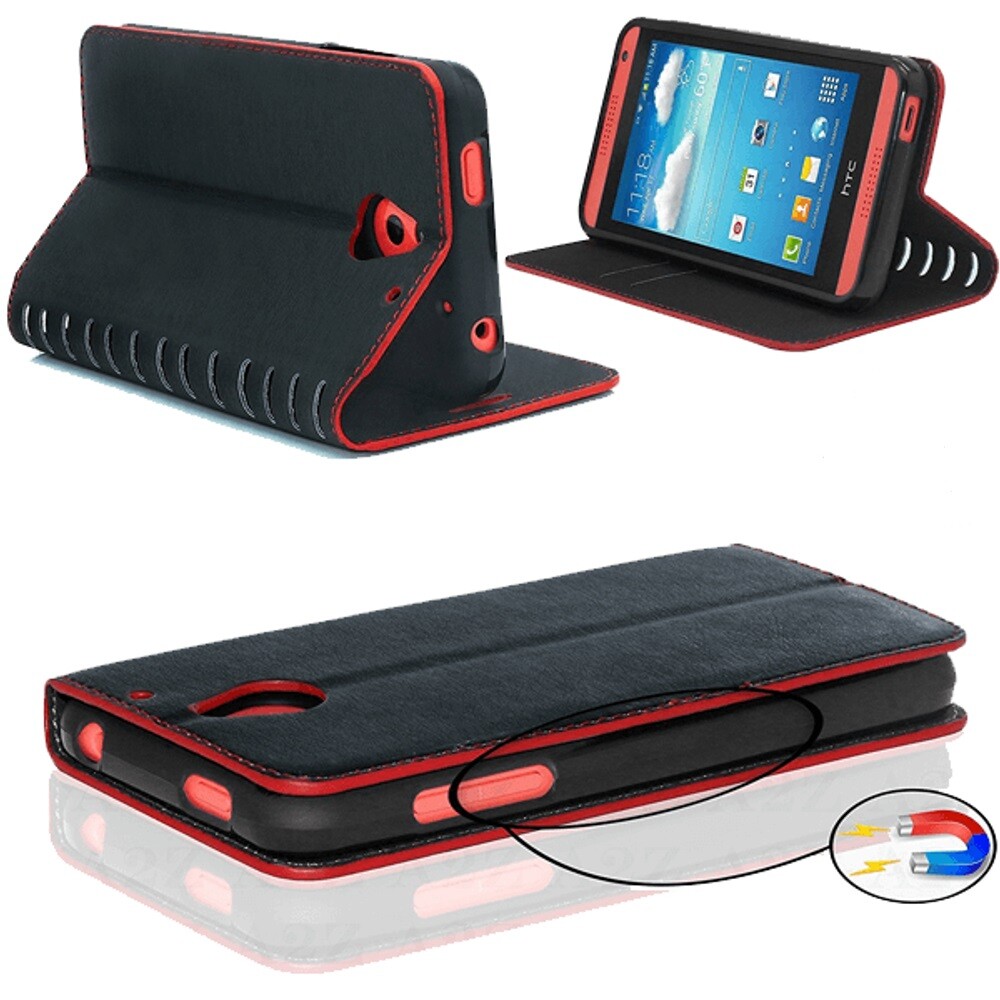 Housse étui Folio Pour Huawei P8 Lite - Noir Contour Rouge - Neuf Sous Emballage