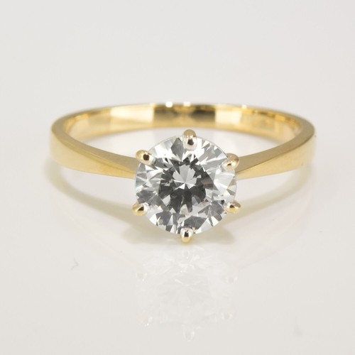 Anello di Fidanzamento 1/2 Carato E/VS2 Elegante Diamante Taglio Tondo Oro Giallo 14K - Foto 3 di 4