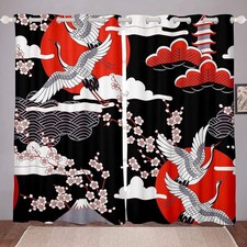 Loussiesd Japanese Style Curtains Crane Curtains Cherry Blossom Window Curtains