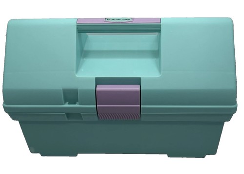 Vintage 90s Rubbermaid Craft Storage Toolbox Sewing Tote Turquoise & Purple RARE