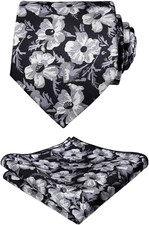 Mens 3.15inches Flower Patterned Tie with Floral Printed Pocket Square