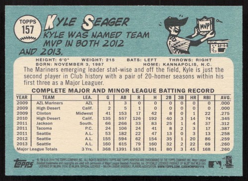 2014 Topps Heritage Kyle Seager #157 Seattle Mariners - Bild 2 von 2