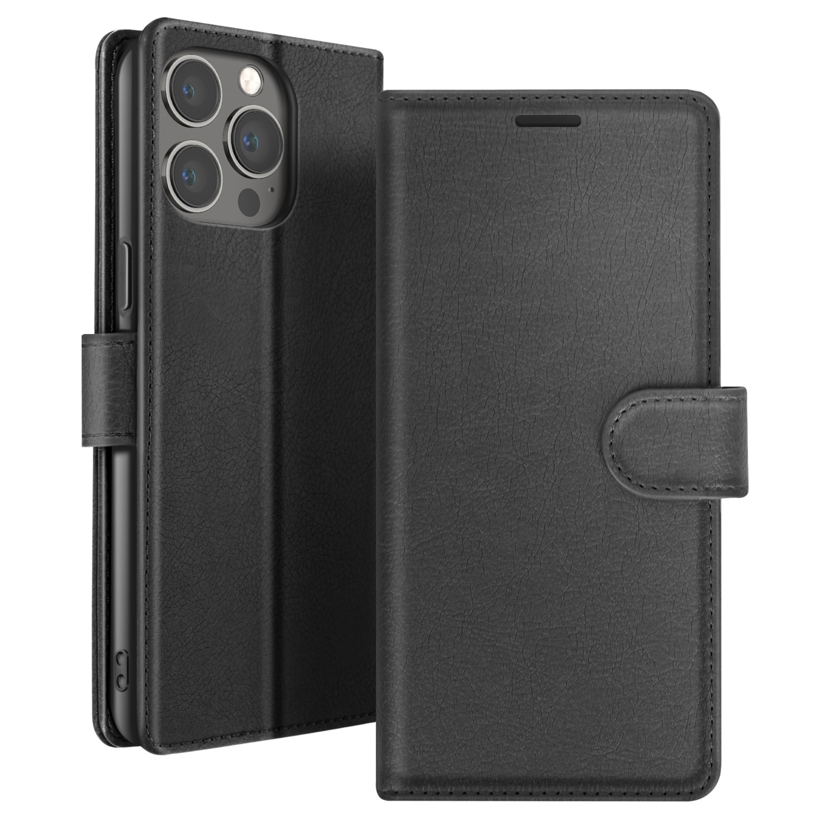 Étui iPhone 13 Pro support portefeuille clapet aimanté noir