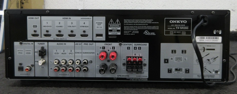 Onkyo TX-SR393 5.2 Channel A/V Receiver - Black - Image 3 of 4