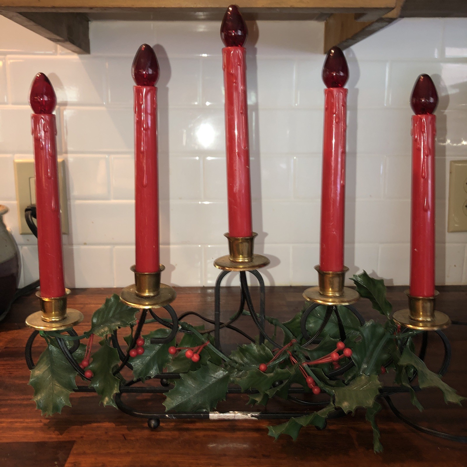 Noma 5-Tier Halo Light Red Drip Candolier  W/ Original Foliage Metal Ornate Base