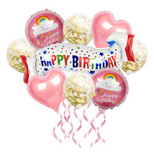 Happy Birthday Balloons Set Pink Foil Mylar Balloons Party Latex Confetti