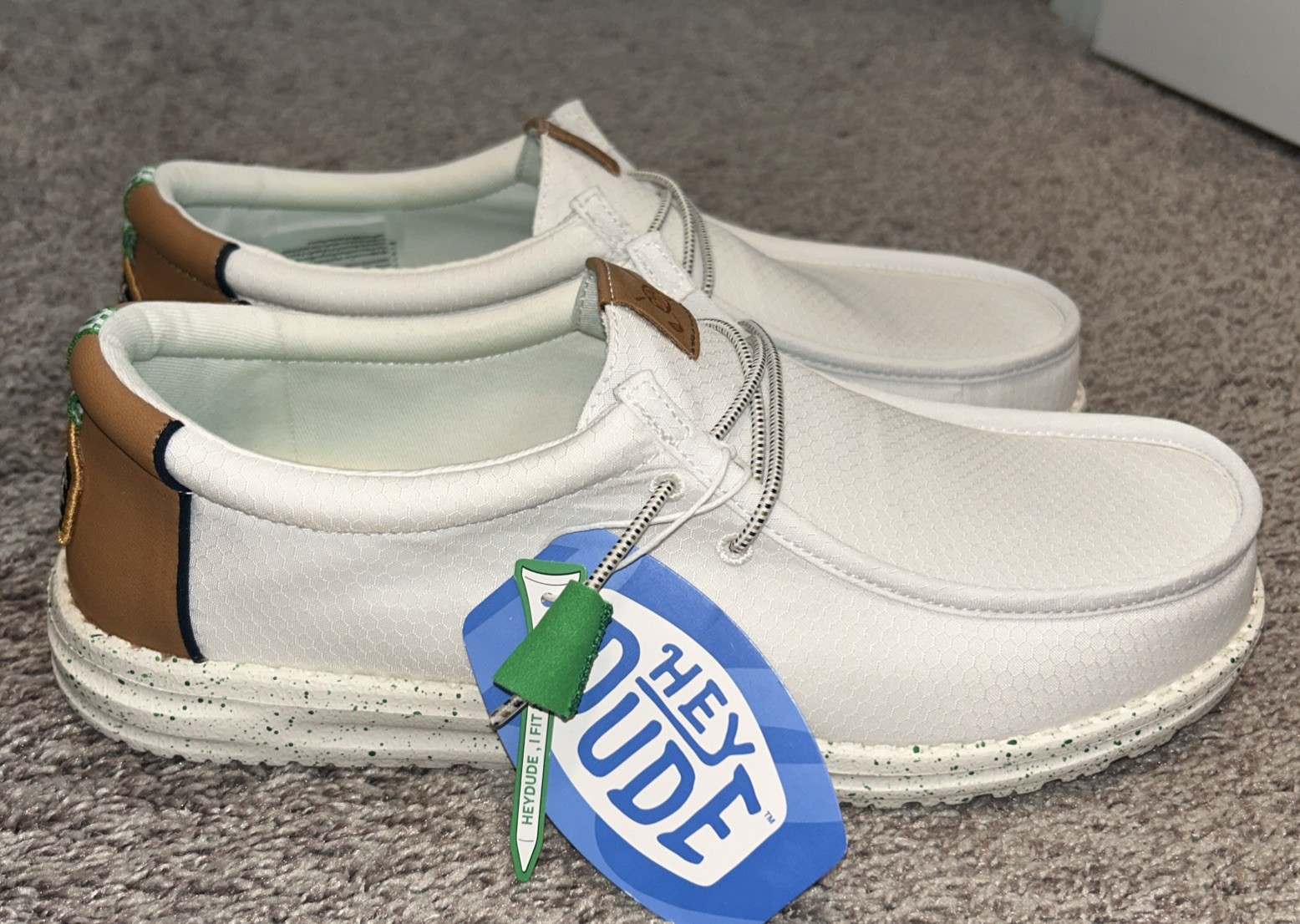 NEW Hey Dude Wally Tee Time Golf Slip On Shoes Men's 12 White Brown Loafer