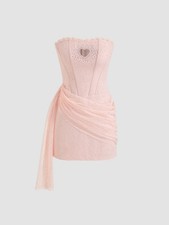 Cider Tube Heart Cut Out Rhinestone Corset Mini Dress- Pink