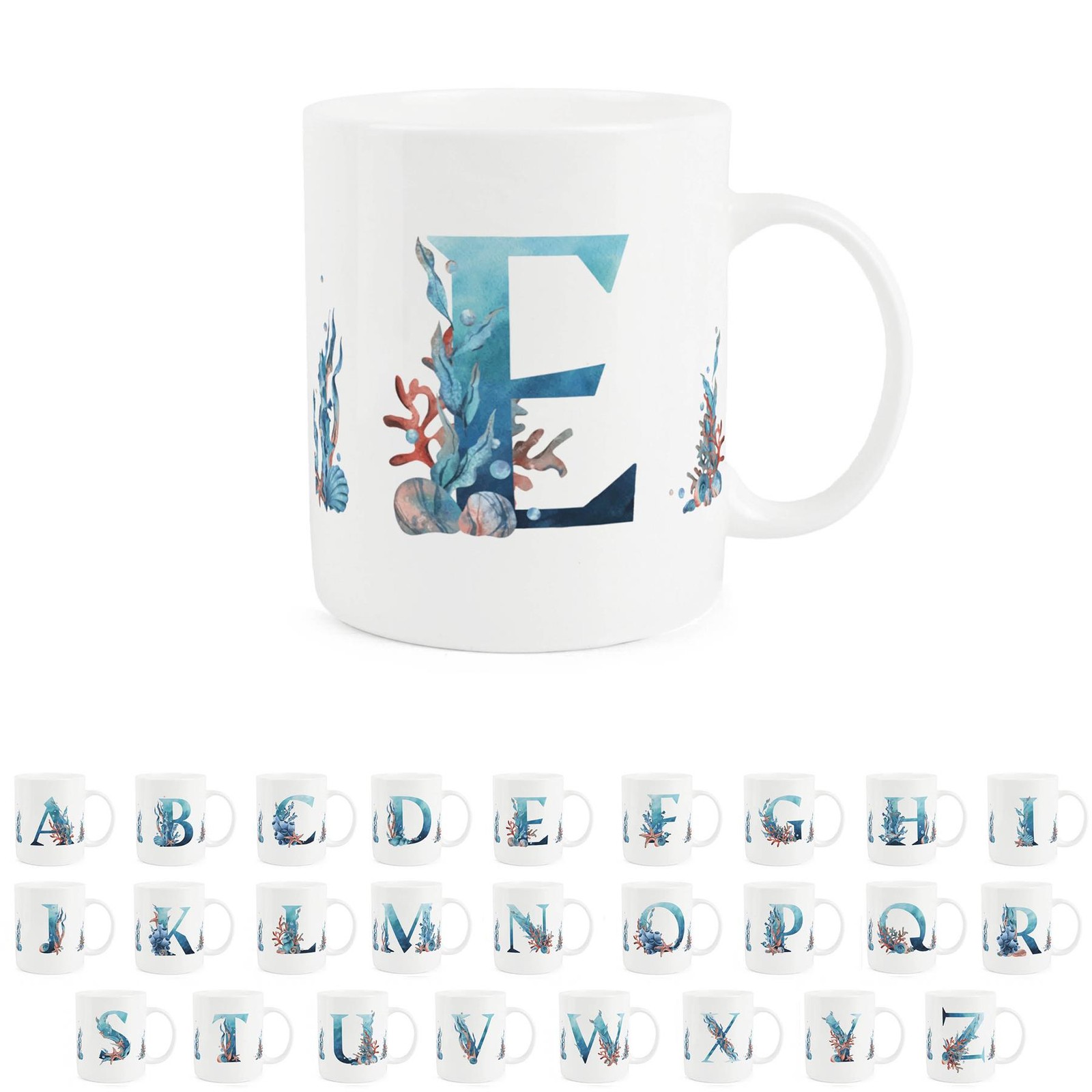 Bone China Letter E Under The Sea Mug - Personalised Initial Cup Gifts