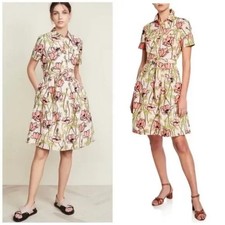 Tory Burch Dress Womens 4 Derrick Poplin Shirt Dress Pink Poppies Bloom Floral