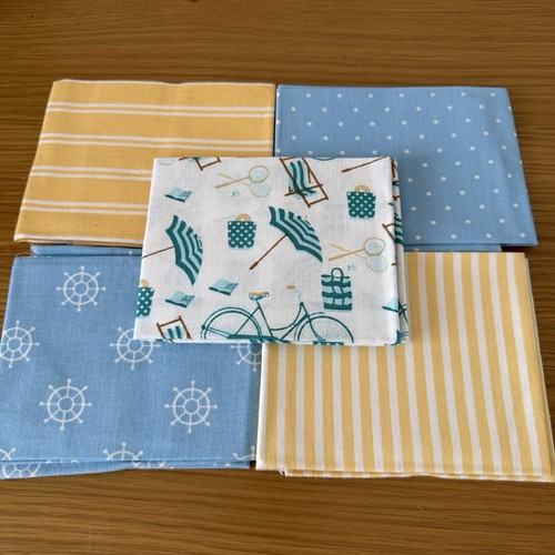 100% Cotton Beach Party Summer Theme Fat Quarter Bundle 5 Pieces Stripes Holiday - 第 1/4 張圖片