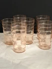 Set of 6 Vintage Anchor Hocking Block Optic Pink 11 oz. Depression Glass 5" Tall