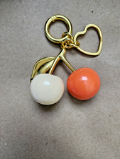 Cherry Orange Beige Heart Bag Charm Keychain Gold Purse Charm NEW CUTE 
