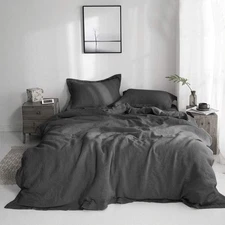 Simple&Opulence 100% Linen Duvet Cover Set with Embroidery Washed - 3 Pieces ...