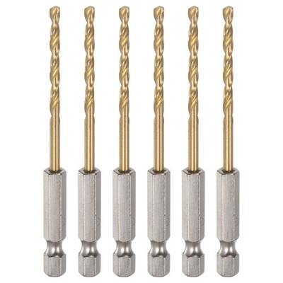 6pcs 3.2mm M35 High Speed Steel Titanium Hex Twist Drill Bit with 1/4'' Shank
