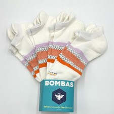 4 pairs Bombas Women's Honeycomb Stripes Ankle Socks Cushion Size M 8-10.5 White