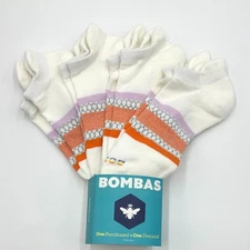 4 pairs Bombas Women's Honeycomb Stripes Ankle Socks Cushion Size M 8-10.5 White