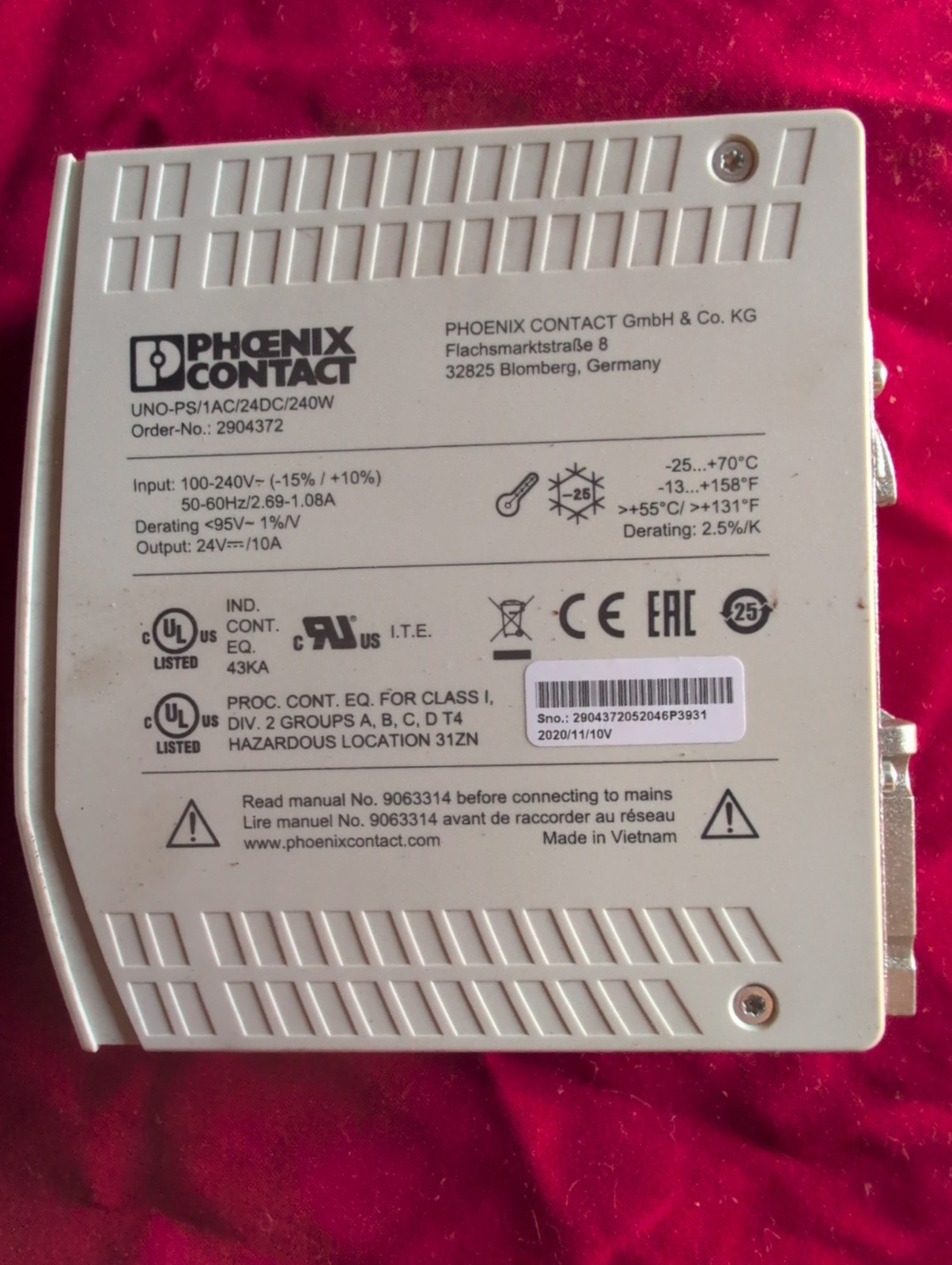 Phoenix Contact UNO 24V 240W Power Supply (2904372)
