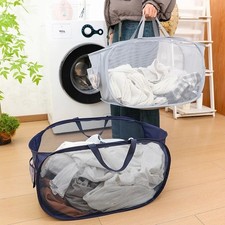 Durable Collapsible Mesh Pop Up Laundry Hamper Basket With Pocket & Handles