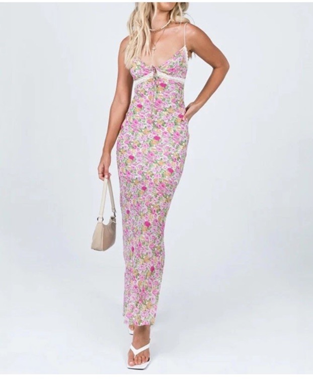 Princess Polly Women's Emily Maxi Pink Floral Dress Size 4