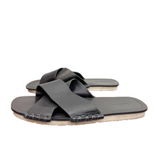 Vince Nico Black Leather Square Toe Crisscross Slide Sandals Womens Size 6