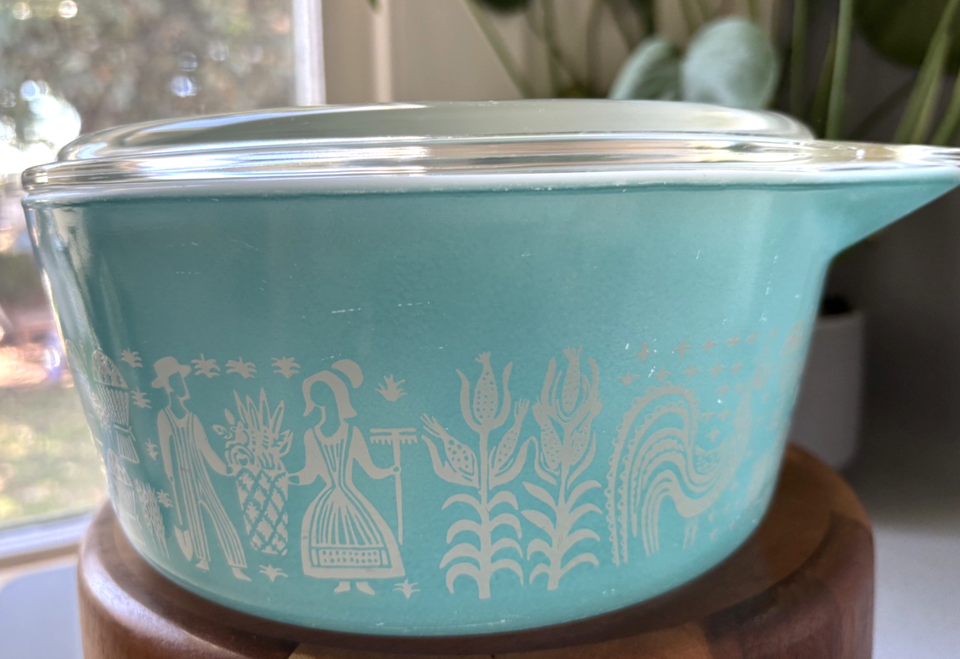 Pyrex Amish Butterprint 475 Casserole w/ 475-C Lid 2.5 Qt Turquoise ...