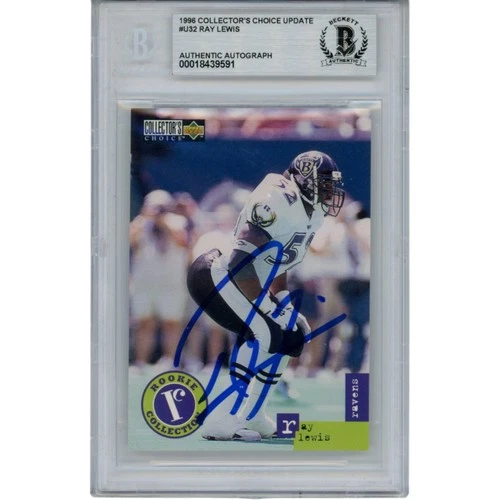 Ray Lewis Autographed 1996 UD Collector's Choice #U32 Trading Card Beckett 53523