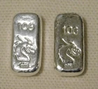 LOT OF 2 Poured Silver Bars Dragon 10 Gram .999 Fine