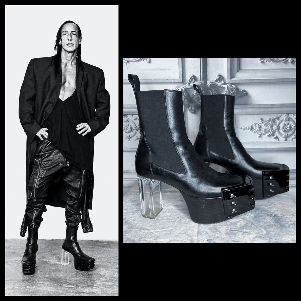 rick owens キスブーツ42 Rick Owens - FW 2024 - Kiss Boots In black leather with