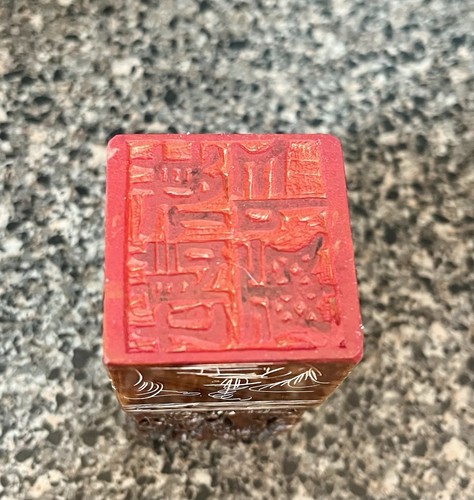 Piedra de jabón china tallada a mano sello de lucha dragones con caja original - Imagen 5 de 7