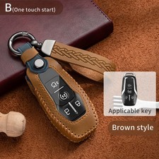 5 Button Leather Key Case With Keychain For Ford Mustang Explorer Accessories