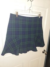 VINEYARD VINES navy Blue Green Tartan Plaid Poly Ruffle Hem Short Skirt 10