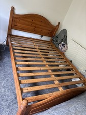 Double Wooden Bed Frame Brown Wood Effect, Slatted Base, Headboard & Footboard